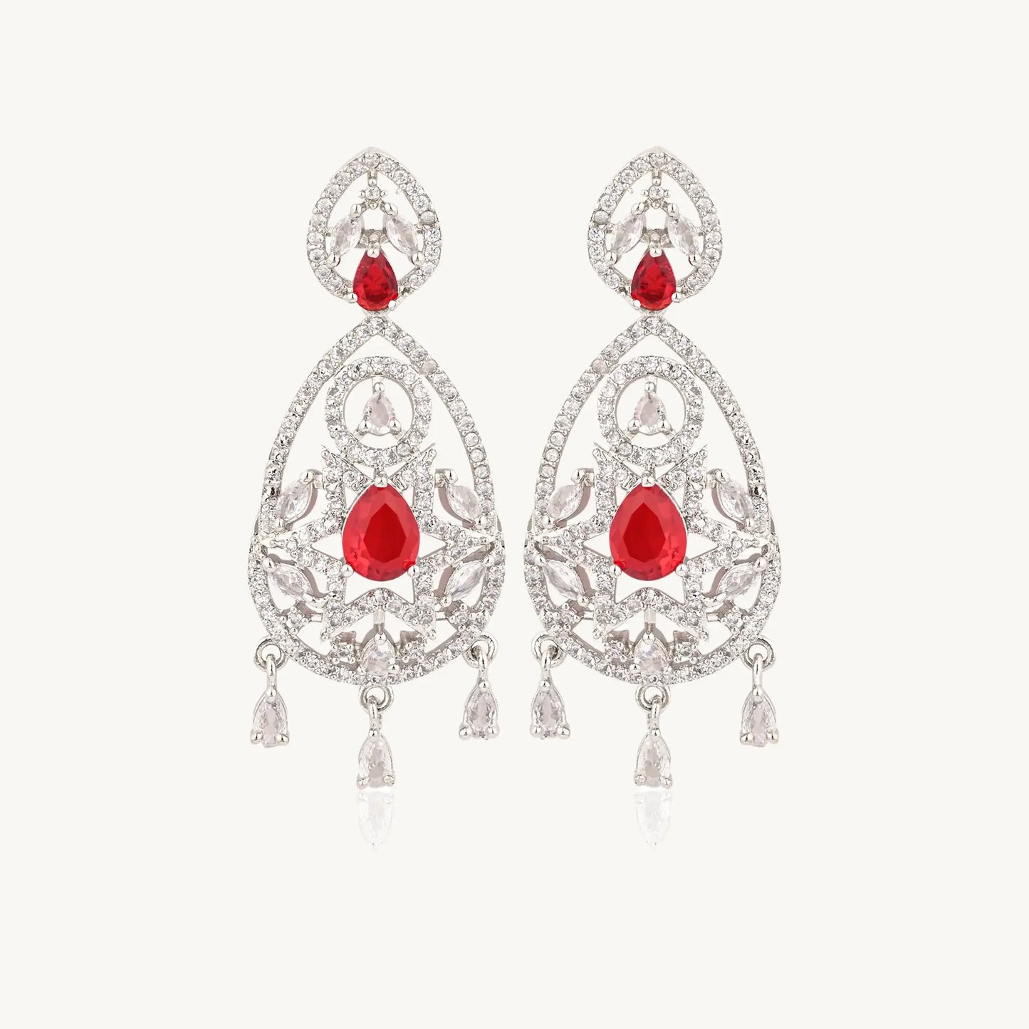 Crystal & Red CZ Drop Earrings – Designer Ethnic Jewellery for Women - BELARIC