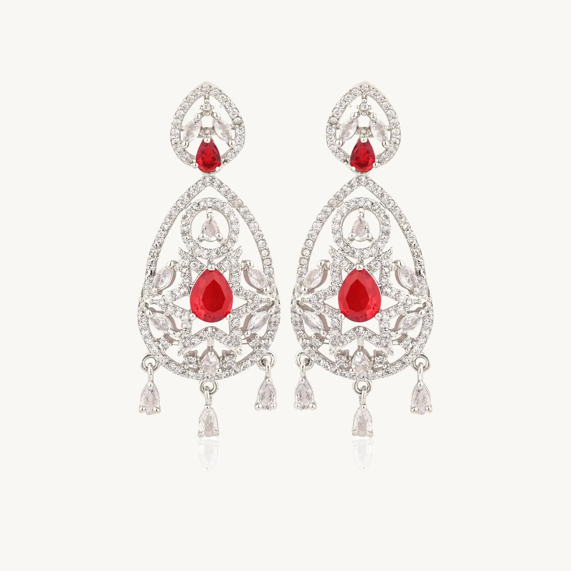 Crystal & Red CZ Drop Earrings – Designer Ethnic Jewellery for Women - BELARIC