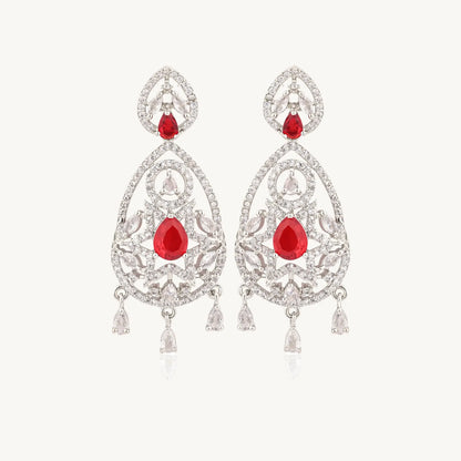 Crystal & Red CZ Drop Earrings – Designer Ethnic Jewellery for Women - BELARIC