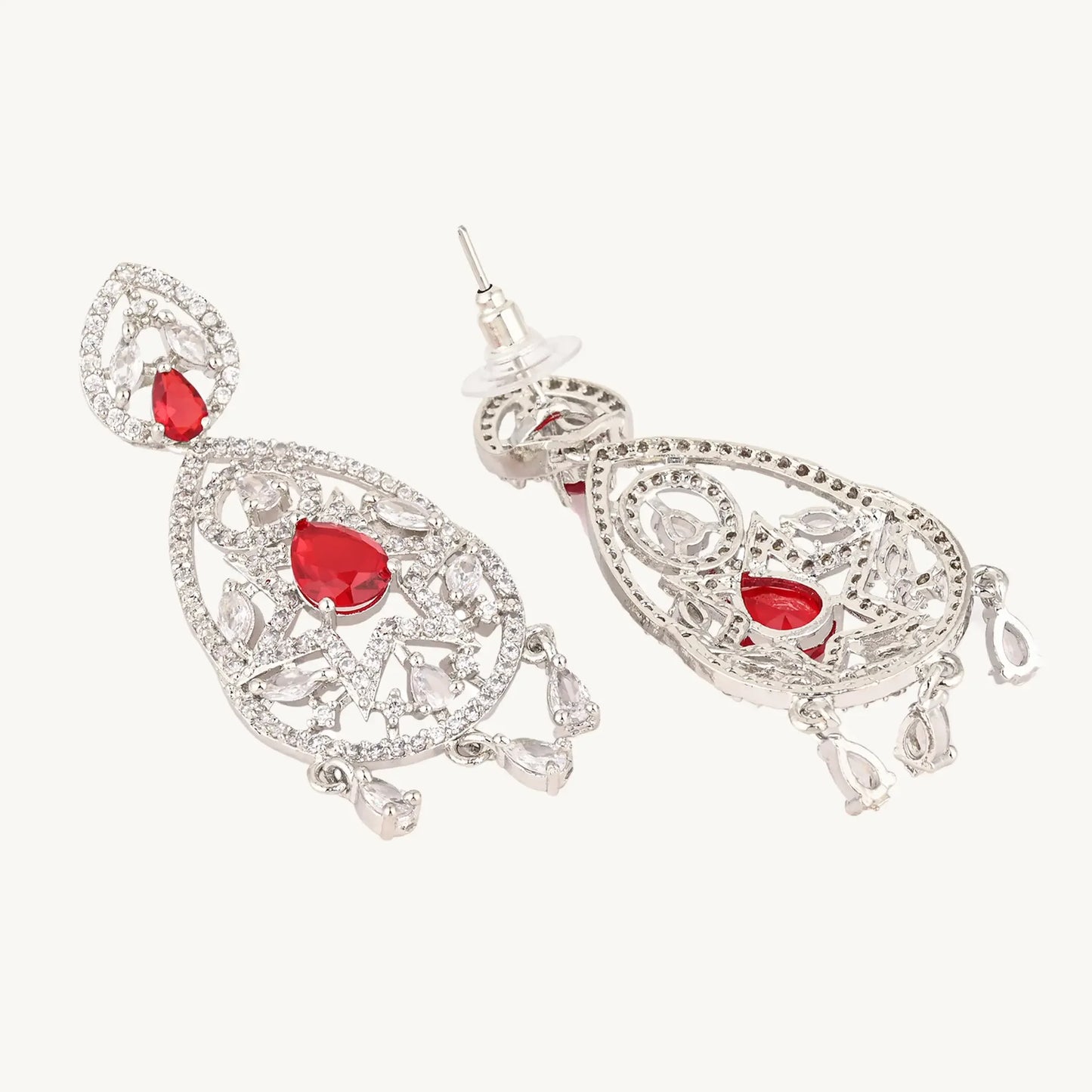 Crystal & Red CZ Drop Earrings – Designer Ethnic Jewellery for Women - BELARIC
