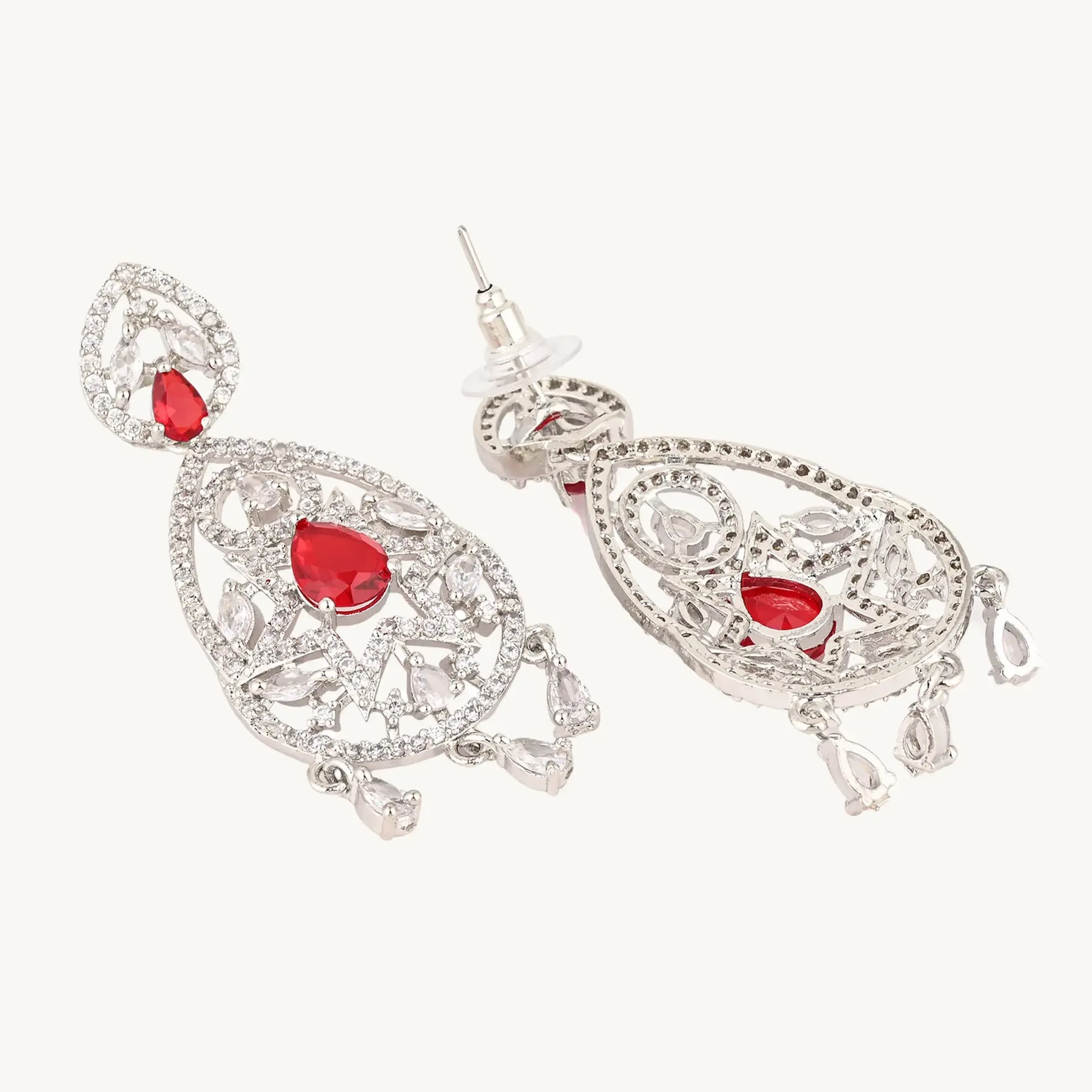 Crystal & Red CZ Drop Earrings – Designer Ethnic Jewellery for Women - BELARIC