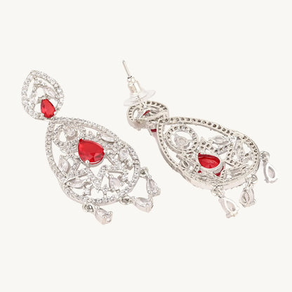 Crystal & Red CZ Drop Earrings – Designer Ethnic Jewellery for Women - BELARIC
