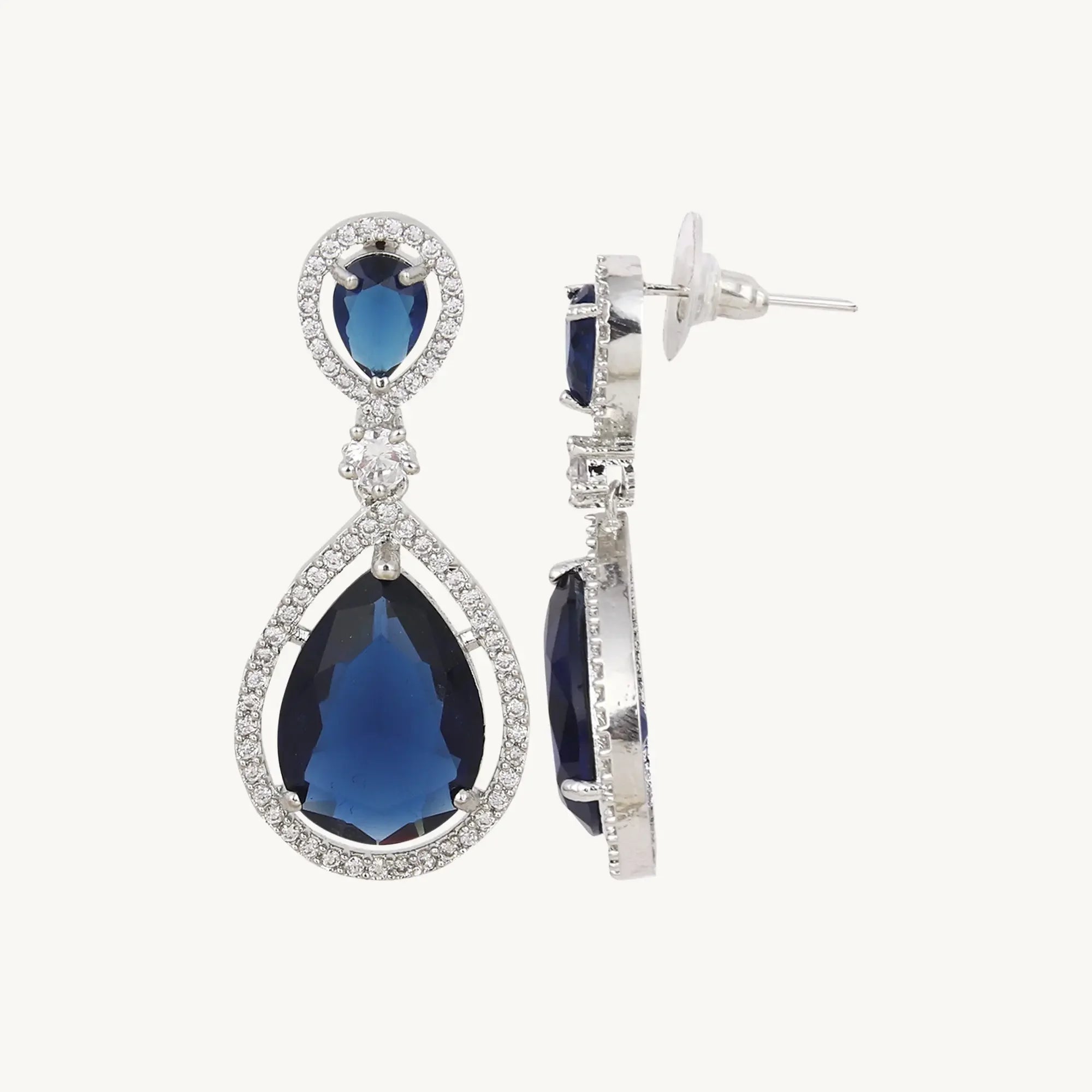 Blue American Diamond Drop Earrings for Women | Cubic Zirconia Danglers | Elegant AD Jewelry for Women | Stylish Statement Earrings - DZOIR