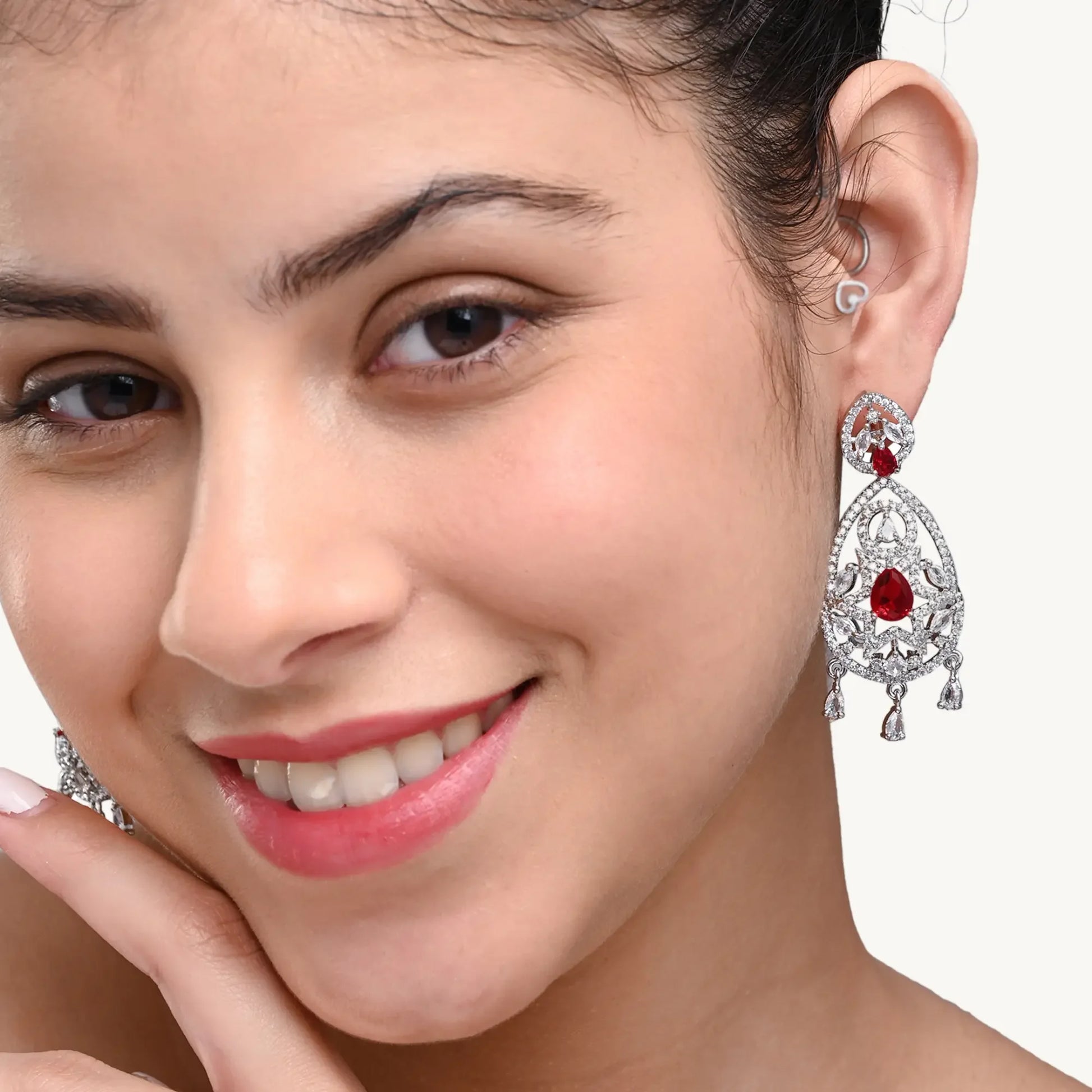 Crystal & Red CZ Drop Earrings – Designer Ethnic Jewellery for Women - BELARIC