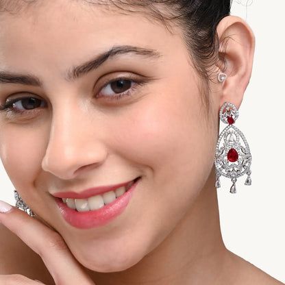 Crystal & Red CZ Drop Earrings – Designer Ethnic Jewellery for Women - BELARIC