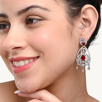 Crystal & Red CZ Drop Earrings – Designer Ethnic Jewellery for Women - BELARIC