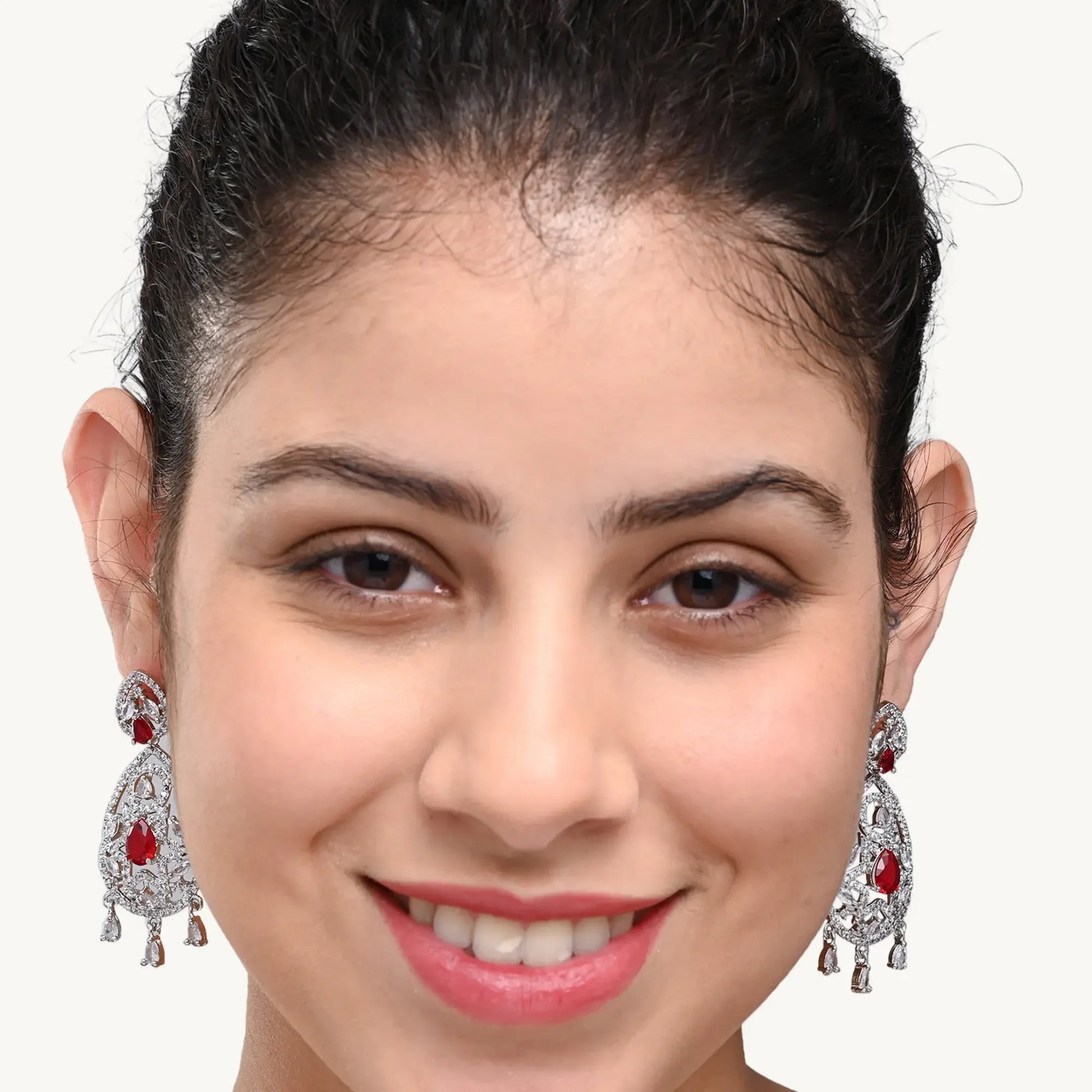 Crystal & Red CZ Drop Earrings – Designer Ethnic Jewellery for Women - BELARIC