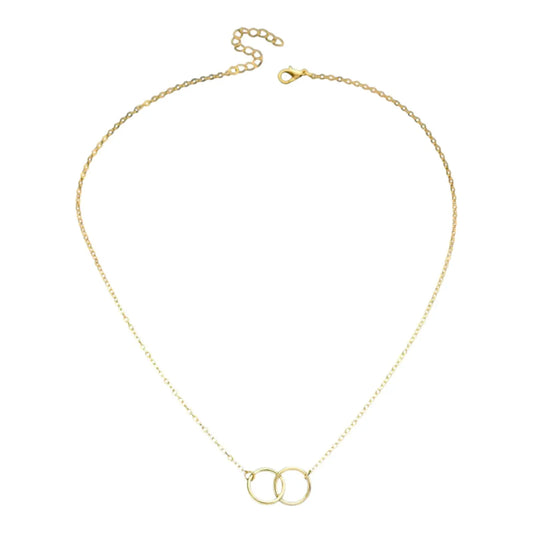 Elegant Gold-Tone Double Circle Necklace – Minimalist Interlocking Rings Pendant - DZOIR