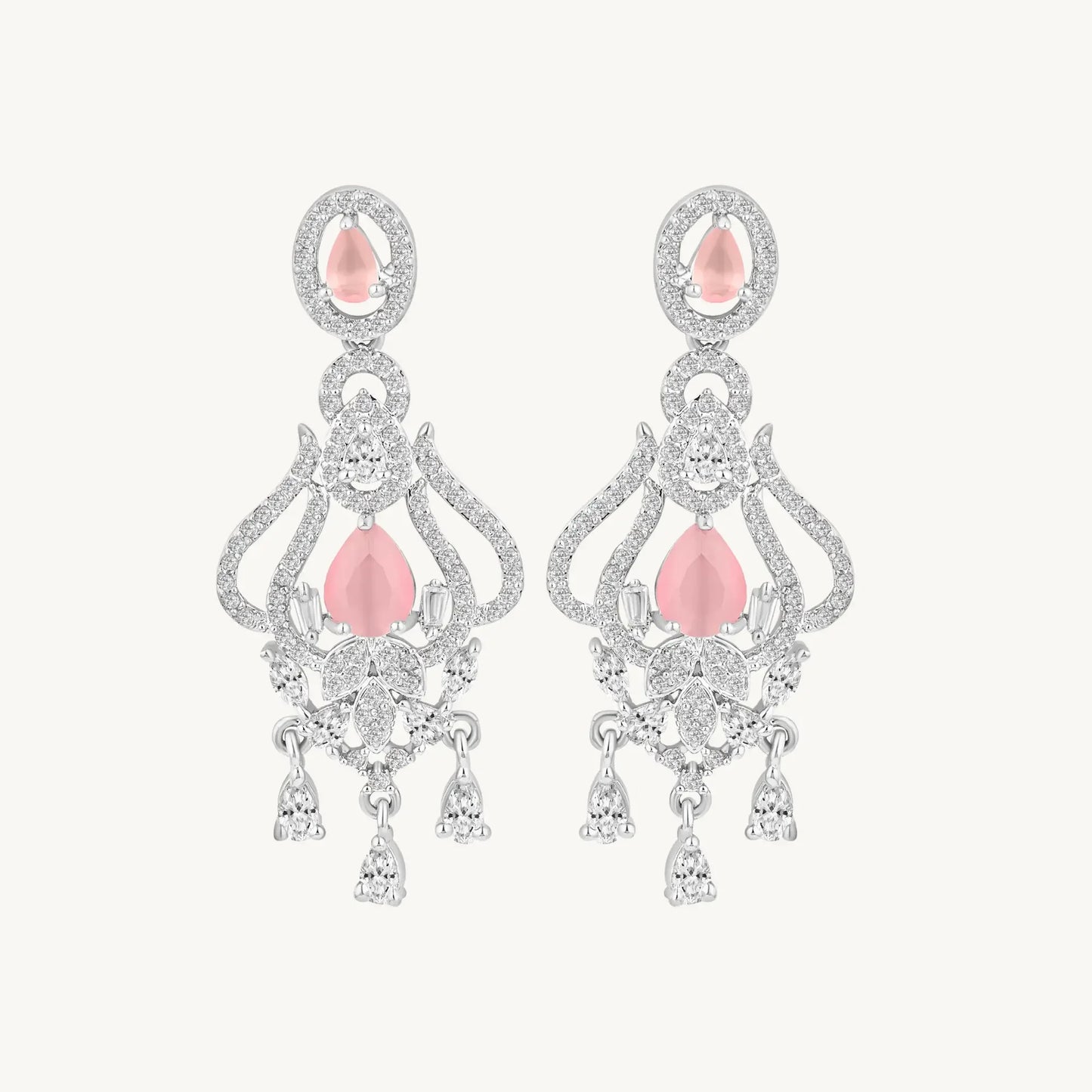 Pink Stone Chandelier Earrings - BELARIC