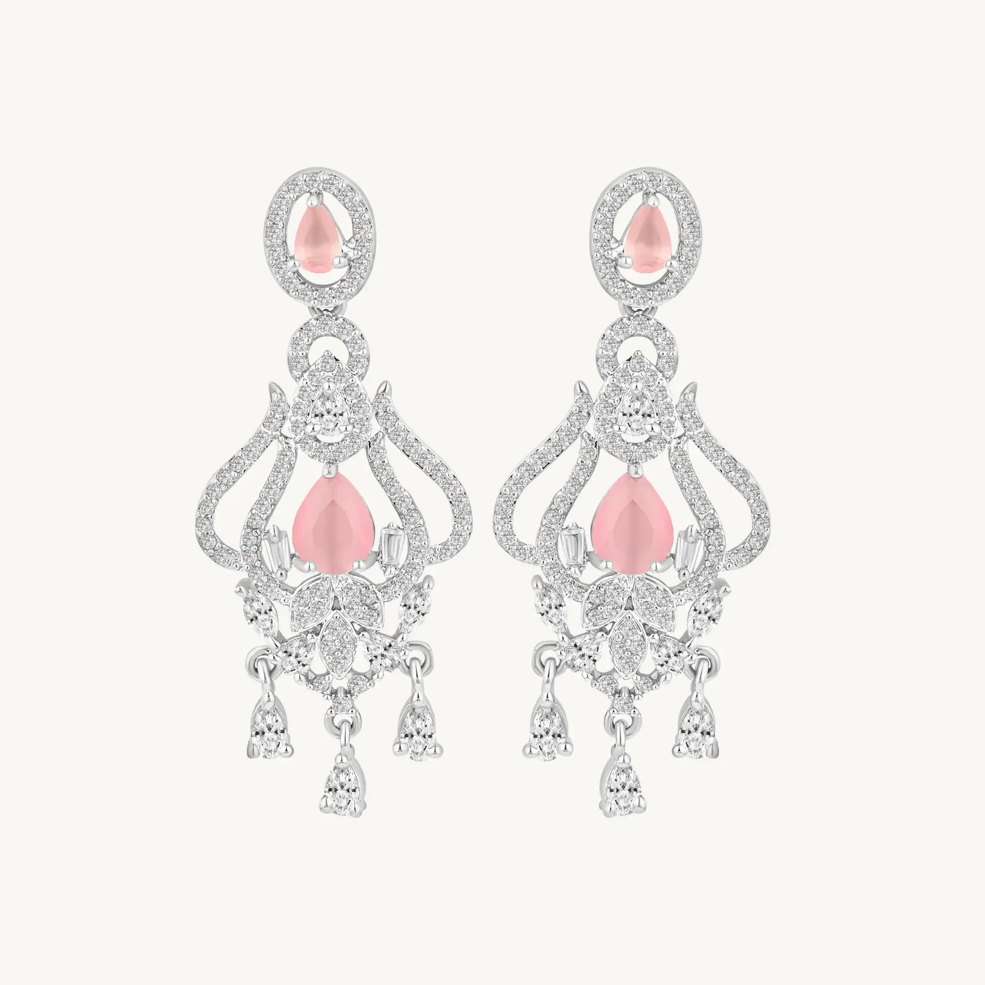 Pink Stone Chandelier Earrings - BELARIC
