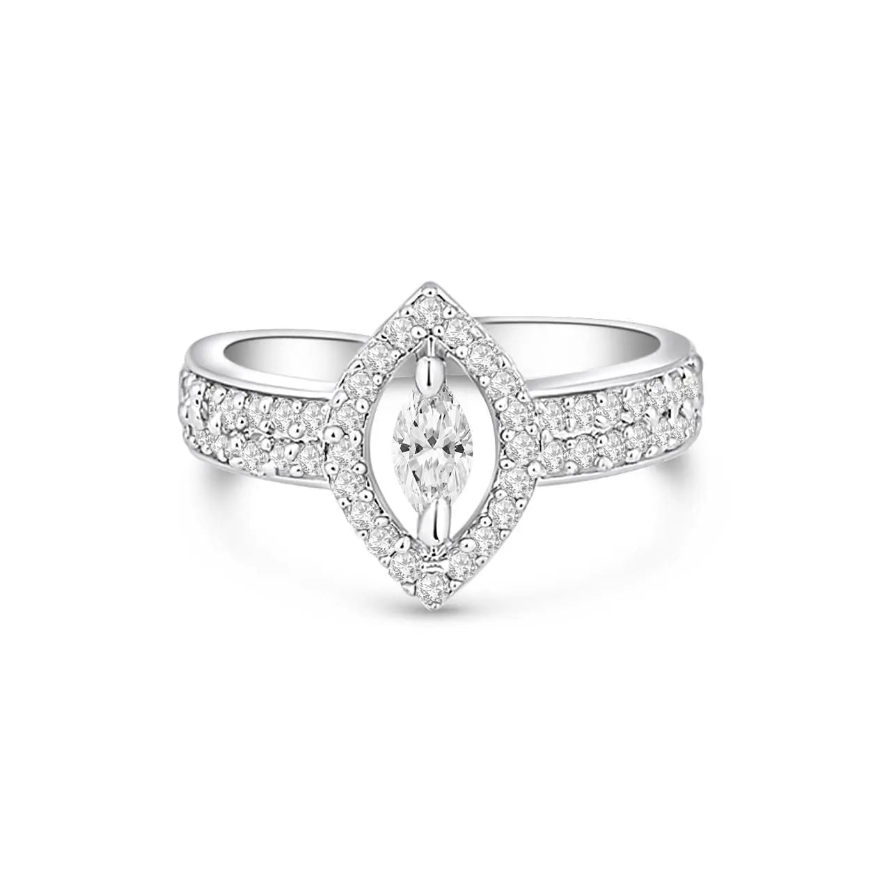 Marquise Cut CZ Diamond Ring | Elegant Silver-Tone Engagement Style Ring for Women - DZOIR