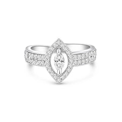 Marquise Cut CZ Diamond Ring | Elegant Silver-Tone Engagement Style Ring for Women - DZOIR