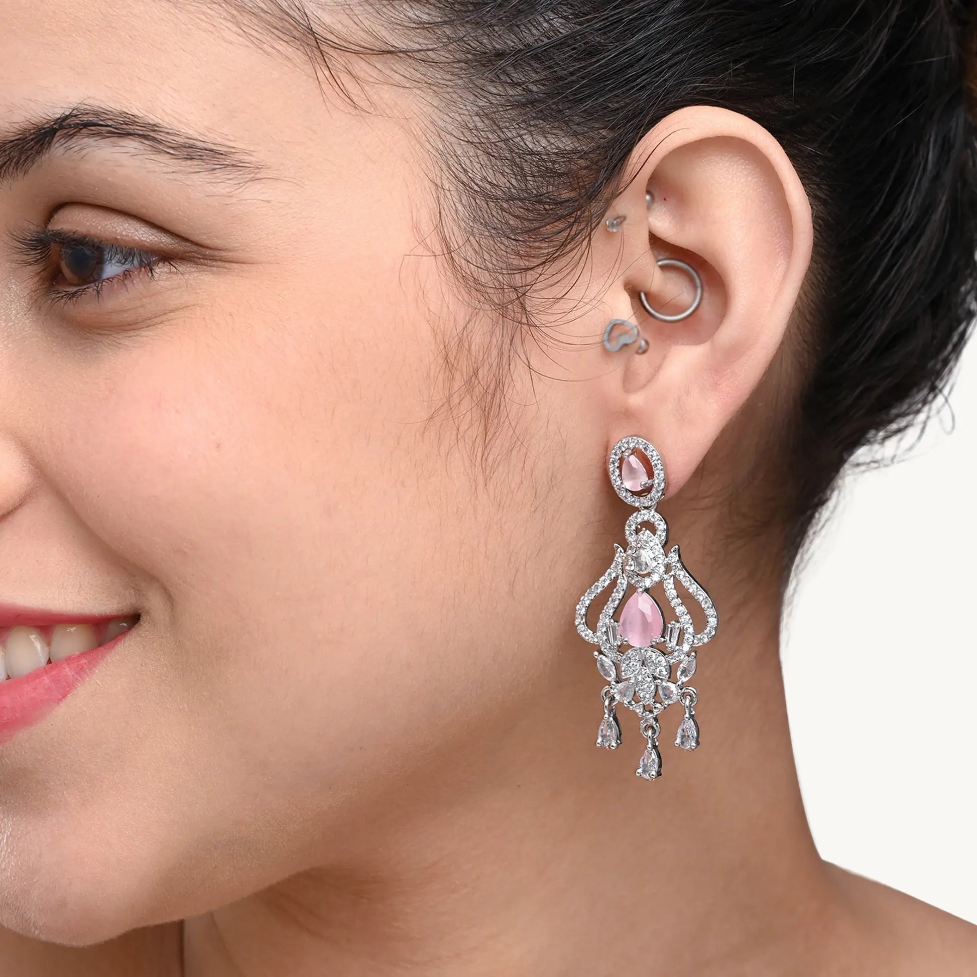 Pink Stone Chandelier Earrings - BELARIC