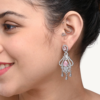 Pink Stone Chandelier Earrings - BELARIC