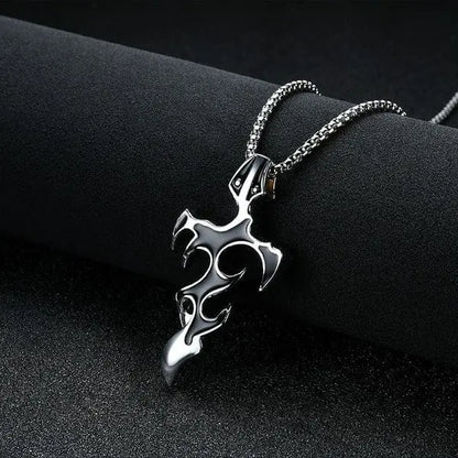 Men’s Stainless Steel Flame Cross Necklace – Gothic Rock Style - BELARIC