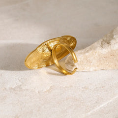 Textured Gold Statement Ring with Pearl – Adjustable, Artistic Design - DZOIR