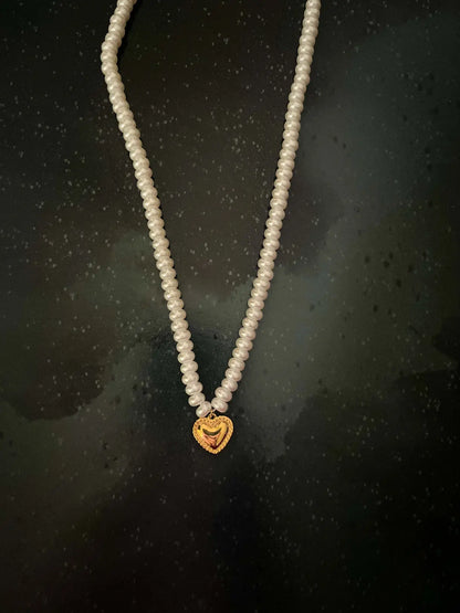 Freshwater Pearl Necklace with Gold Heart Pendant – Elegant, Handmade Jewelry - BELARIC