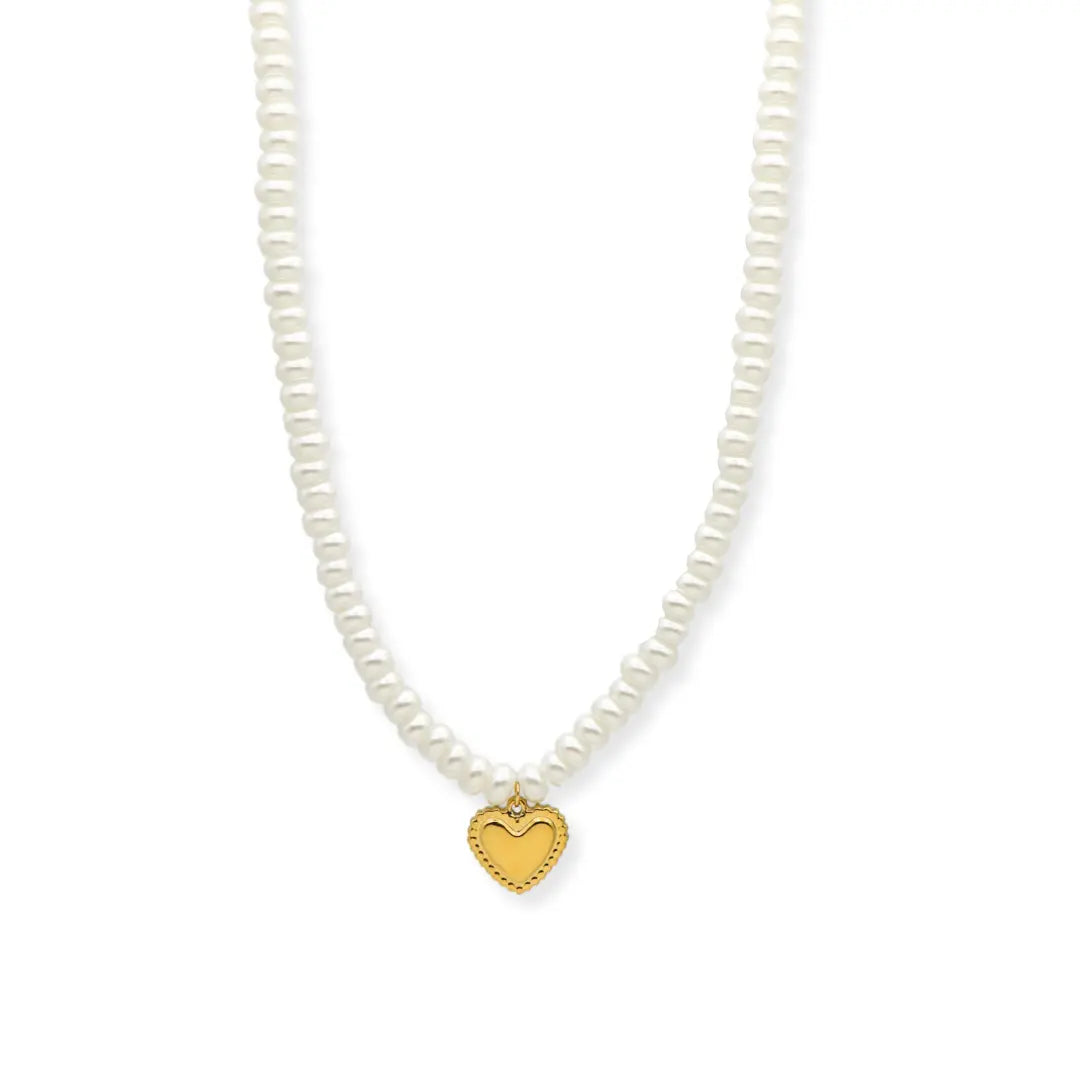 Freshwater Pearl Necklace with Gold Heart Pendant – Elegant, Handmade Jewelry - DZOIR