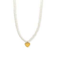 Freshwater Pearl Necklace with Gold Heart Pendant – Elegant, Handmade Jewelry - DZOIR