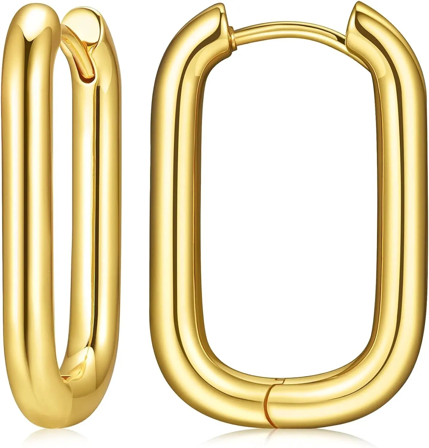 Bold Rectangular Hoop Earrings – 18K Gold Plated, Minimalist Design - DZOIR