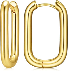 Bold Rectangular Hoop Earrings – 18K Gold Plated, Minimalist Design - DZOIR