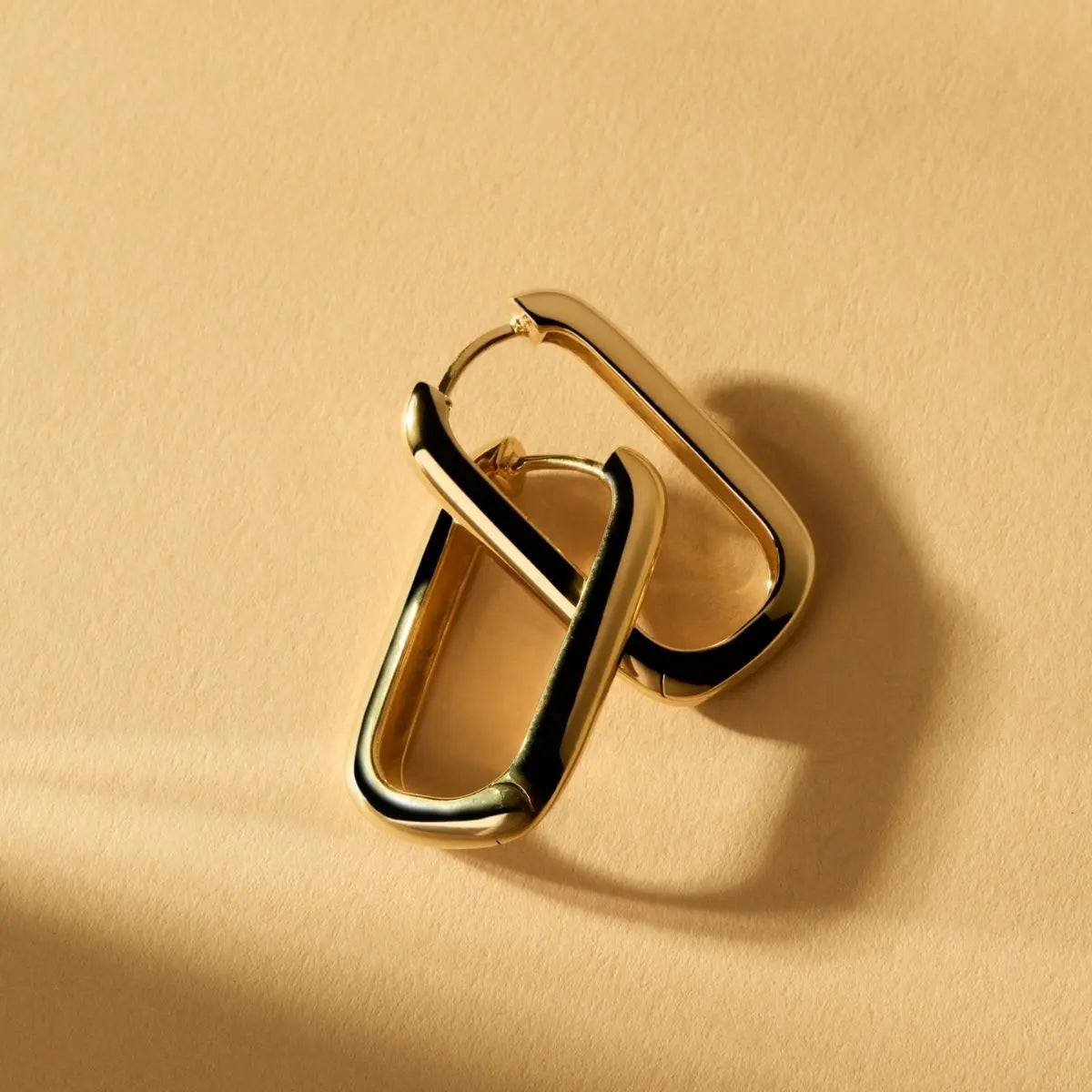 Bold Rectangular Hoop Earrings – 18K Gold Plated, Minimalist Design - DZOIR