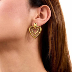 Gold Plated Double Heart Statement Earrings – Trendy Women’s Jewelry for Parties & Gifting - DZOIR