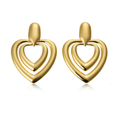 Gold Plated Double Heart Statement Earrings – Trendy Women’s Jewelry for Parties & Gifting - DZOIR