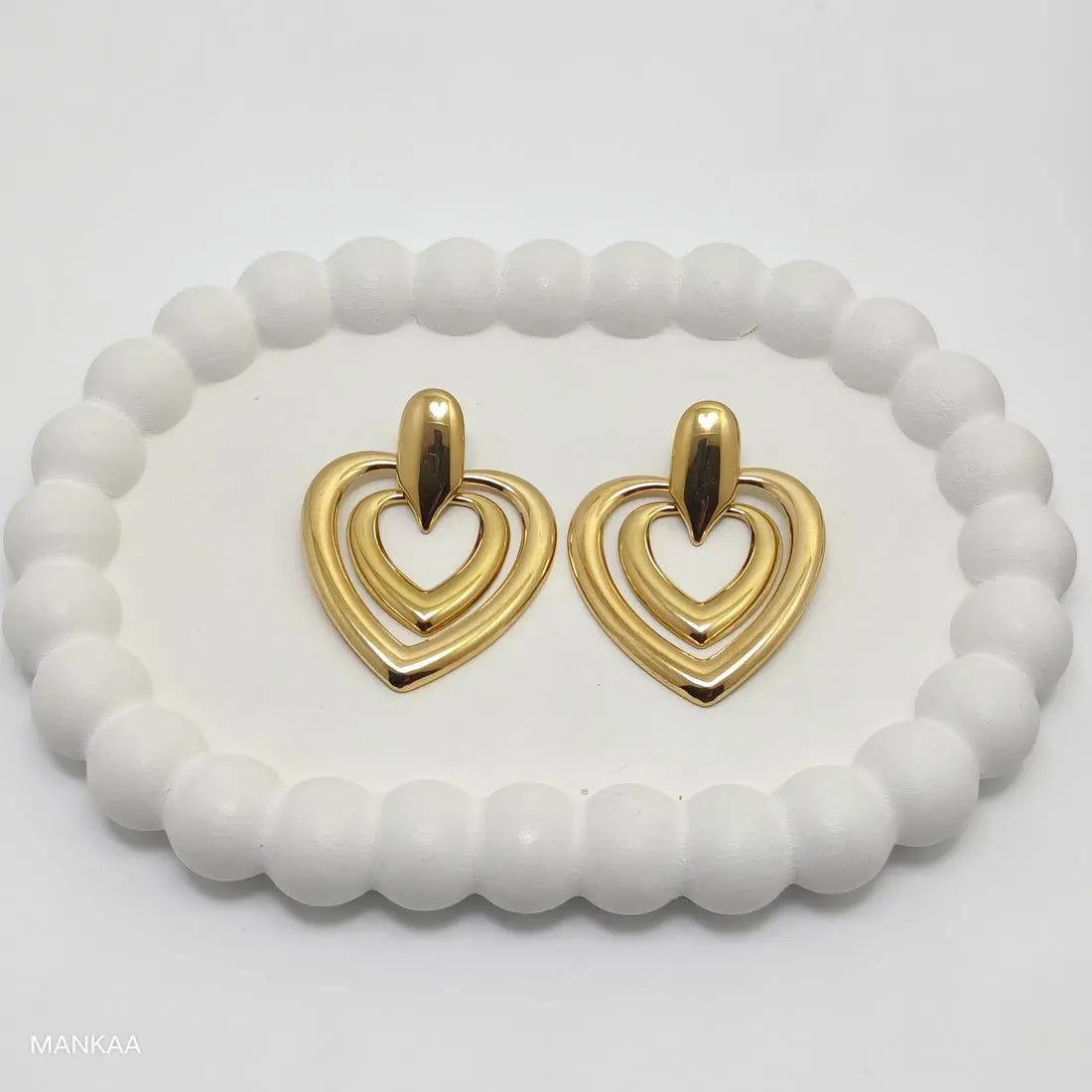 Gold Plated Double Heart Statement Earrings – Trendy Women’s Jewelry for Parties & Gifting - DZOIR