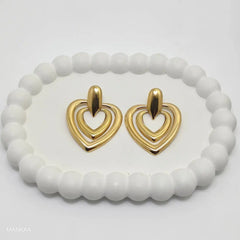 Gold Plated Double Heart Statement Earrings – Trendy Women’s Jewelry for Parties & Gifting - DZOIR