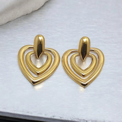 Gold Plated Double Heart Statement Earrings – Trendy Women’s Jewelry for Parties & Gifting - DZOIR