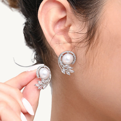 Silver-Plated Pearl Stud Earrings – Classic & Elegant Jewellery for Women - BELARIC