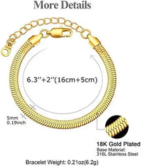 Gold Plated Herringbone Chain Bracelet for Women – Elegant Adjustable Bracelet for Daily & Party Wear - DZOIR