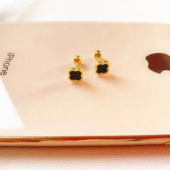 Gold-Plated Mini Black Clover Earrings - DZOIR