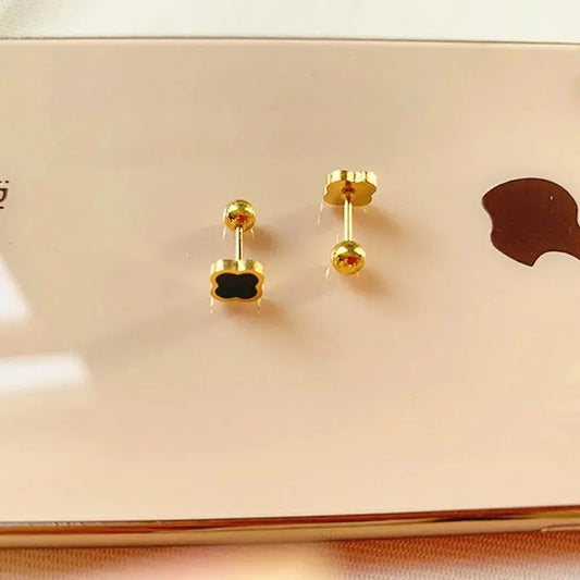 Gold-Plated Mini Black Clover Earrings - BELARIC