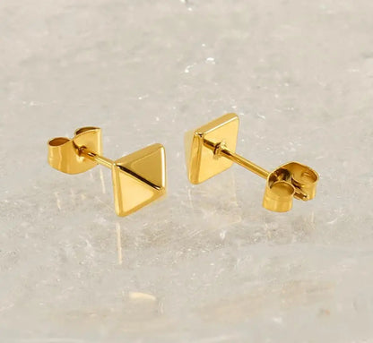 Gold Plated Pyramid Stud Earrings for Women – Minimalist Geometric Earrings for Daily & Office Wear - BELARIC