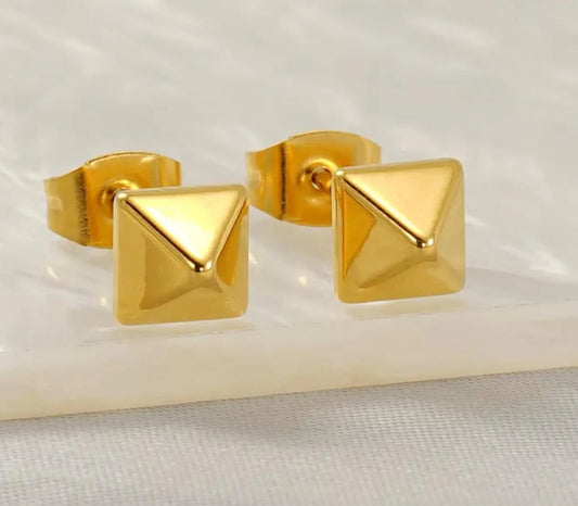 Gold Plated Pyramid Stud Earrings for Women – Minimalist Geometric Earrings for Daily & Office Wear - BELARIC