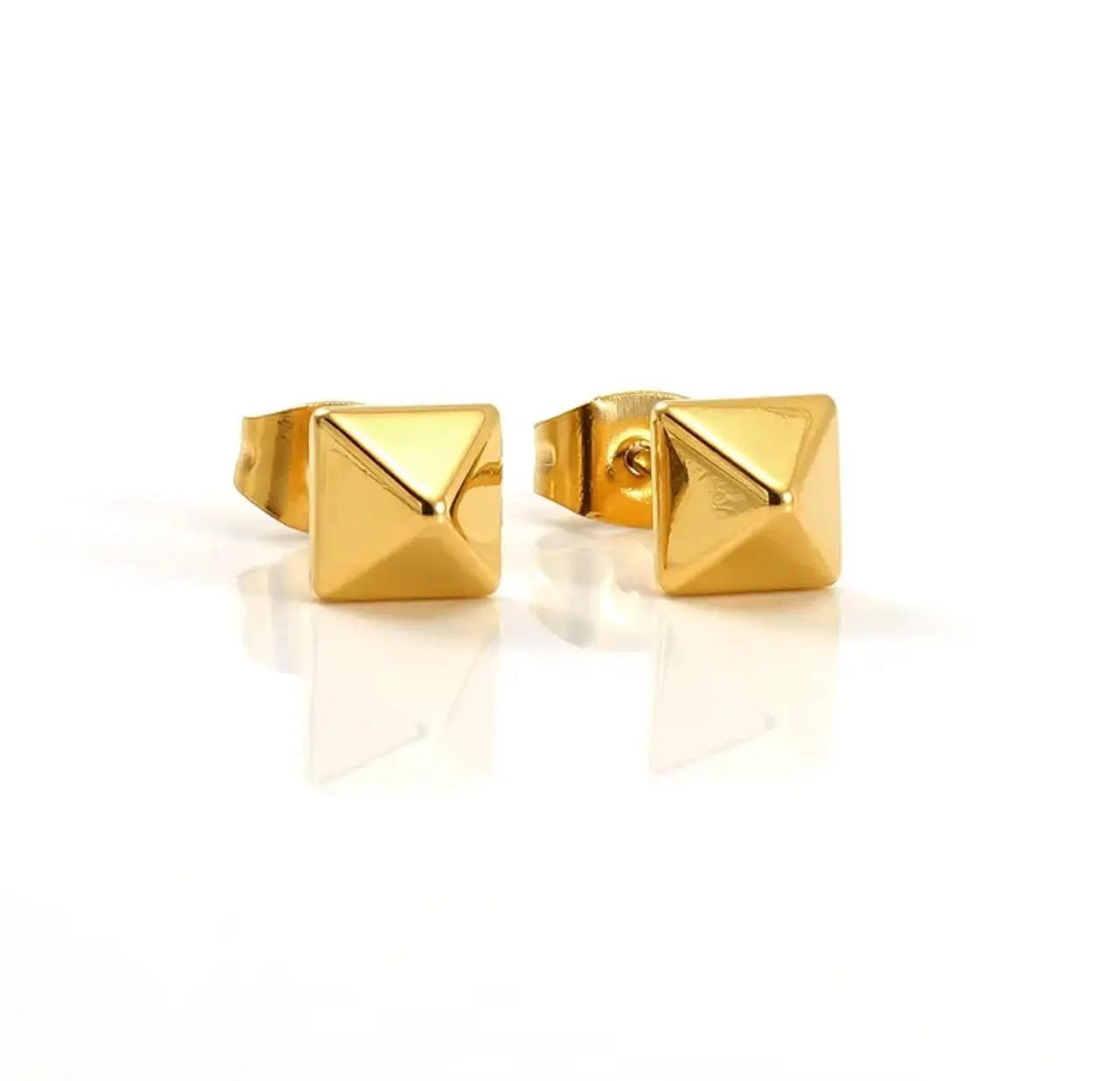 Gold Plated Pyramid Stud Earrings for Women – Minimalist Geometric Earrings for Daily & Office Wear - DZOIR