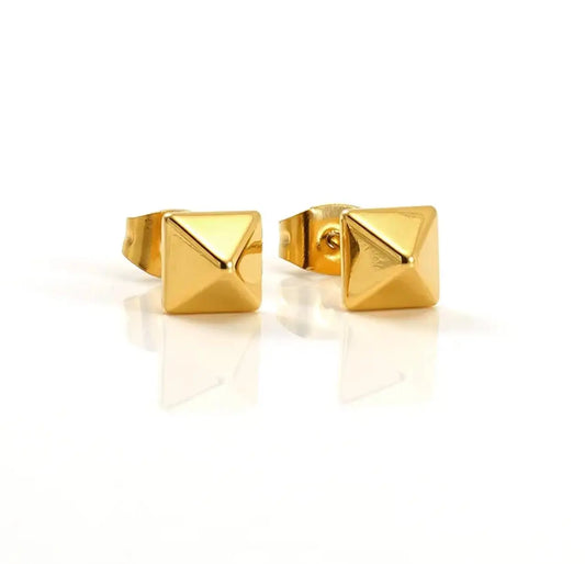 Gold Plated Pyramid Stud Earrings for Women – Minimalist Geometric Earrings for Daily & Office Wear - BELARIC