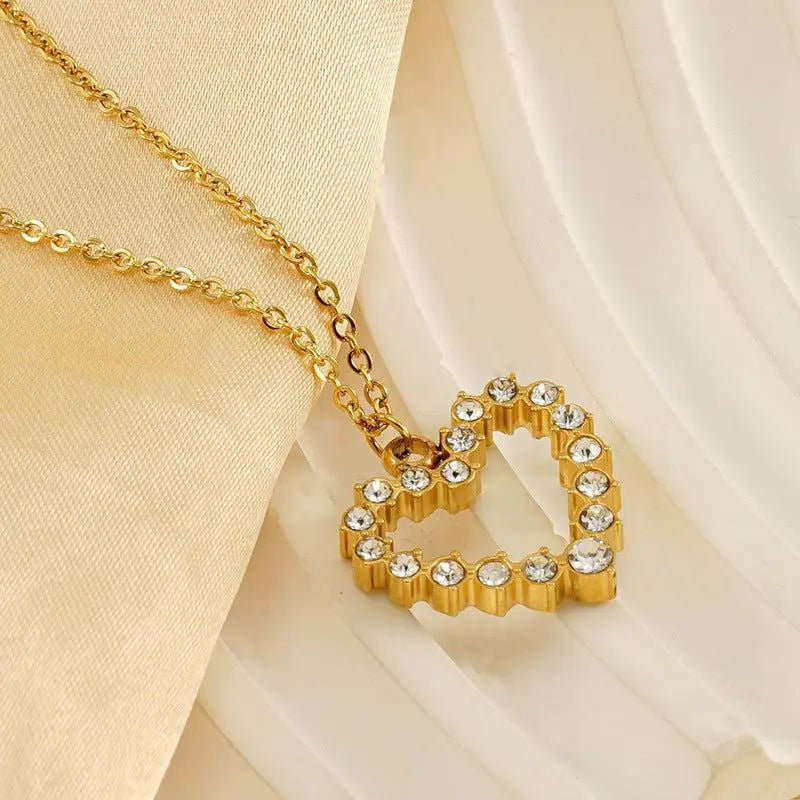 Gold Plated Heart Pendant Necklace with Crystals – Elegant Women’s Jewellery for Gifting & Daily Wear - DZOIR