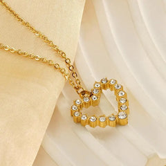 Gold Plated Heart Pendant Necklace with Crystals – Elegant Women’s Jewellery for Gifting & Daily Wear - DZOIR
