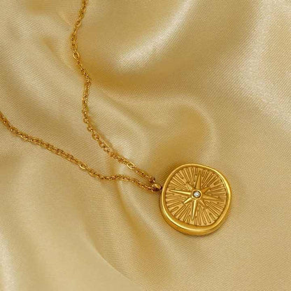 Elegant Gold-Plated Sunburst Medallion Necklace - BELARIC
