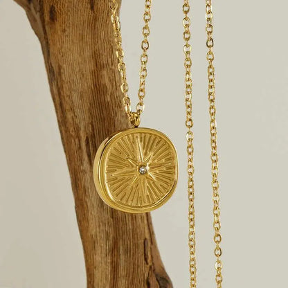 Elegant Gold-Plated Sunburst Medallion Necklace - BELARIC