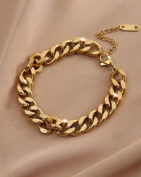 Gold-Plated Cuban Link Chain Bracelet - DZOIR