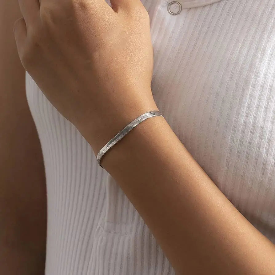 Sleek Silver-Plated Herringbone Chain Bracelet - BELARIC