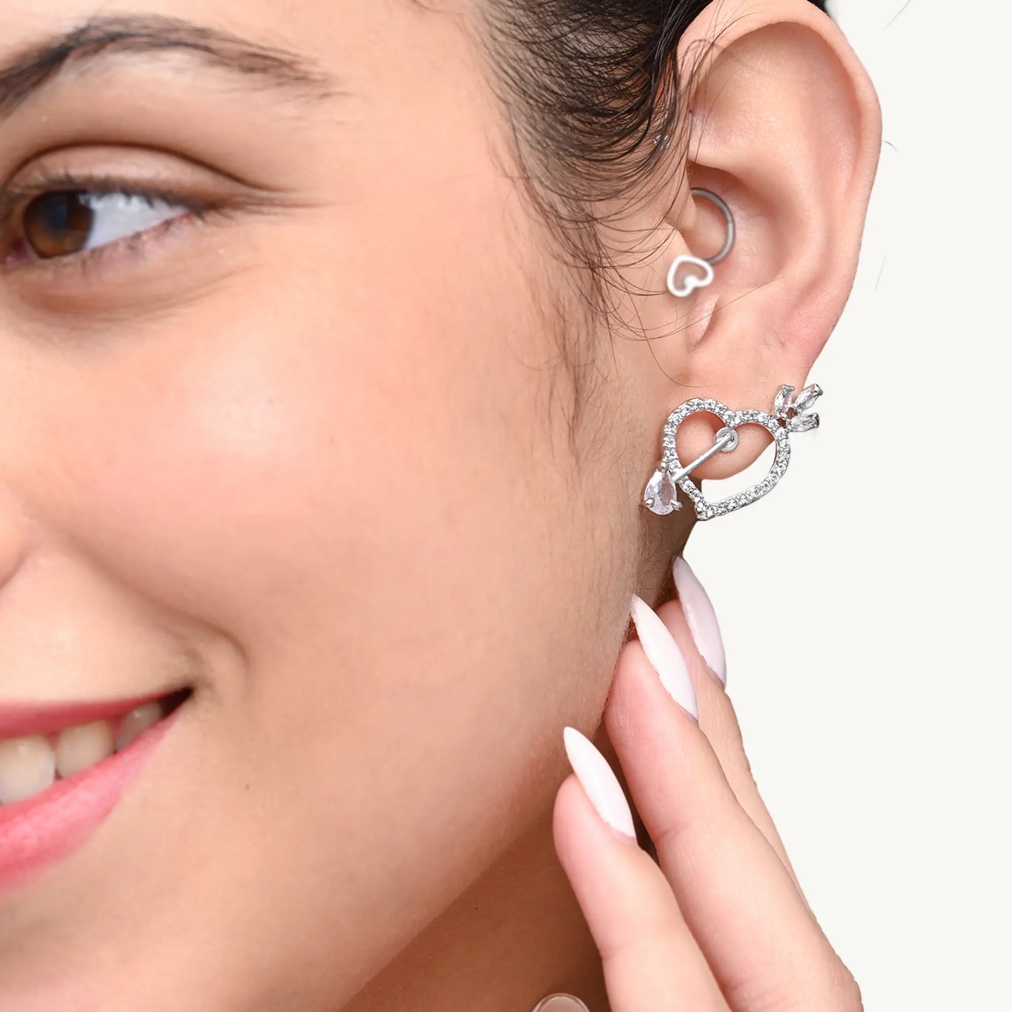 Sparkling Heart Crystal Earrings – Romantic Silver-Plated Studs for Women - DZOIR