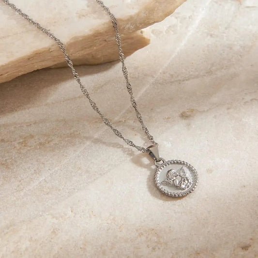 Silver Angel Pendant Necklace for Women – Stainless Steel Rope Chain - BELARIC