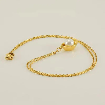 Gold Plated Pearl Planet Pendant Necklace for Women – Minimalist Celestial Jewelry - BELARIC