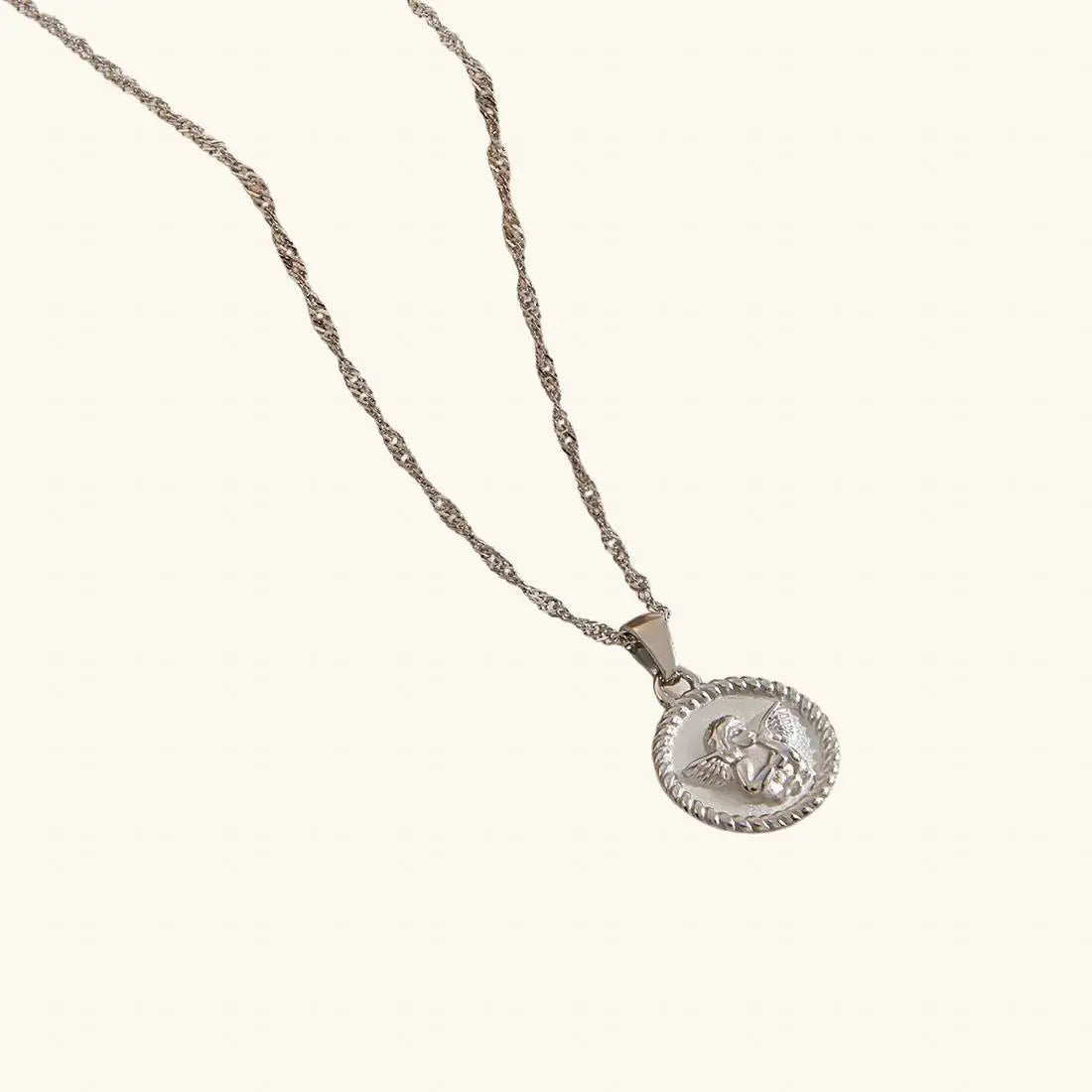 Silver Angel Pendant Necklace for Women – Stainless Steel Rope Chain - DZOIR