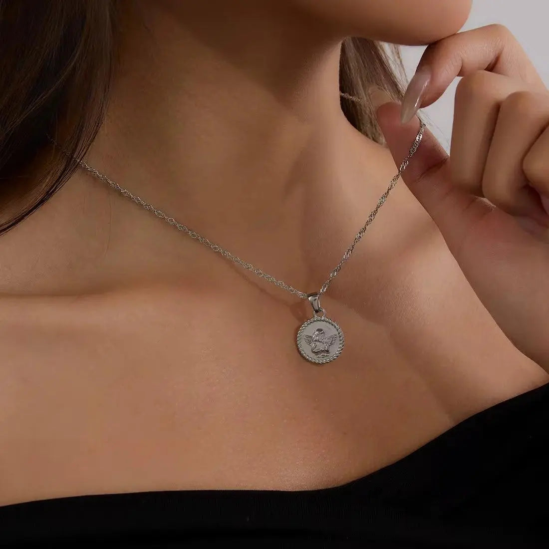 Silver Angel Pendant Necklace for Women – Stainless Steel Rope Chain - DZOIR